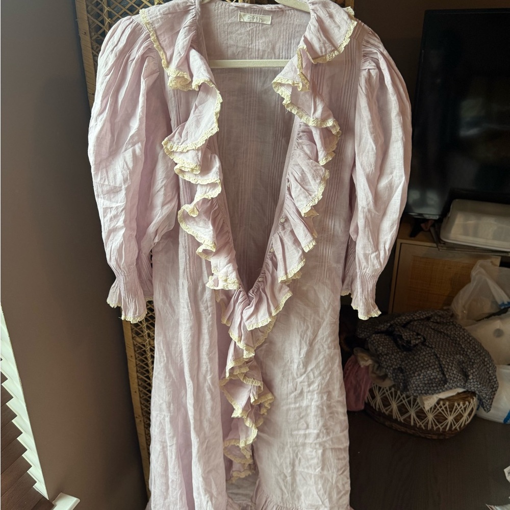 Ruffled Lavender Dress with Cream Trim doen sample